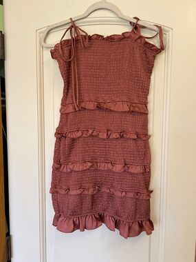 Storia Dusty Rose Smocked Ruffle Mini Dress